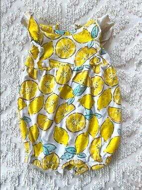 Lemon Romper | Carter's 0-3 Months | Cotton | Baby Girl Summer Outfit One Piece